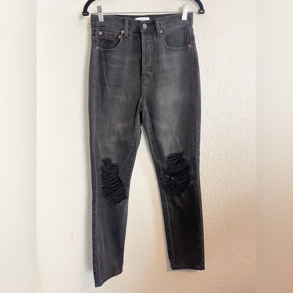 Pistola jeans Keaton High rise slim straight Black Distressed ripped knees 25 - Picture 3 of 8
